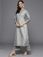 Libas Womens Woven Design Silk Blend Straight Kurta With Palazzos And Dupatta