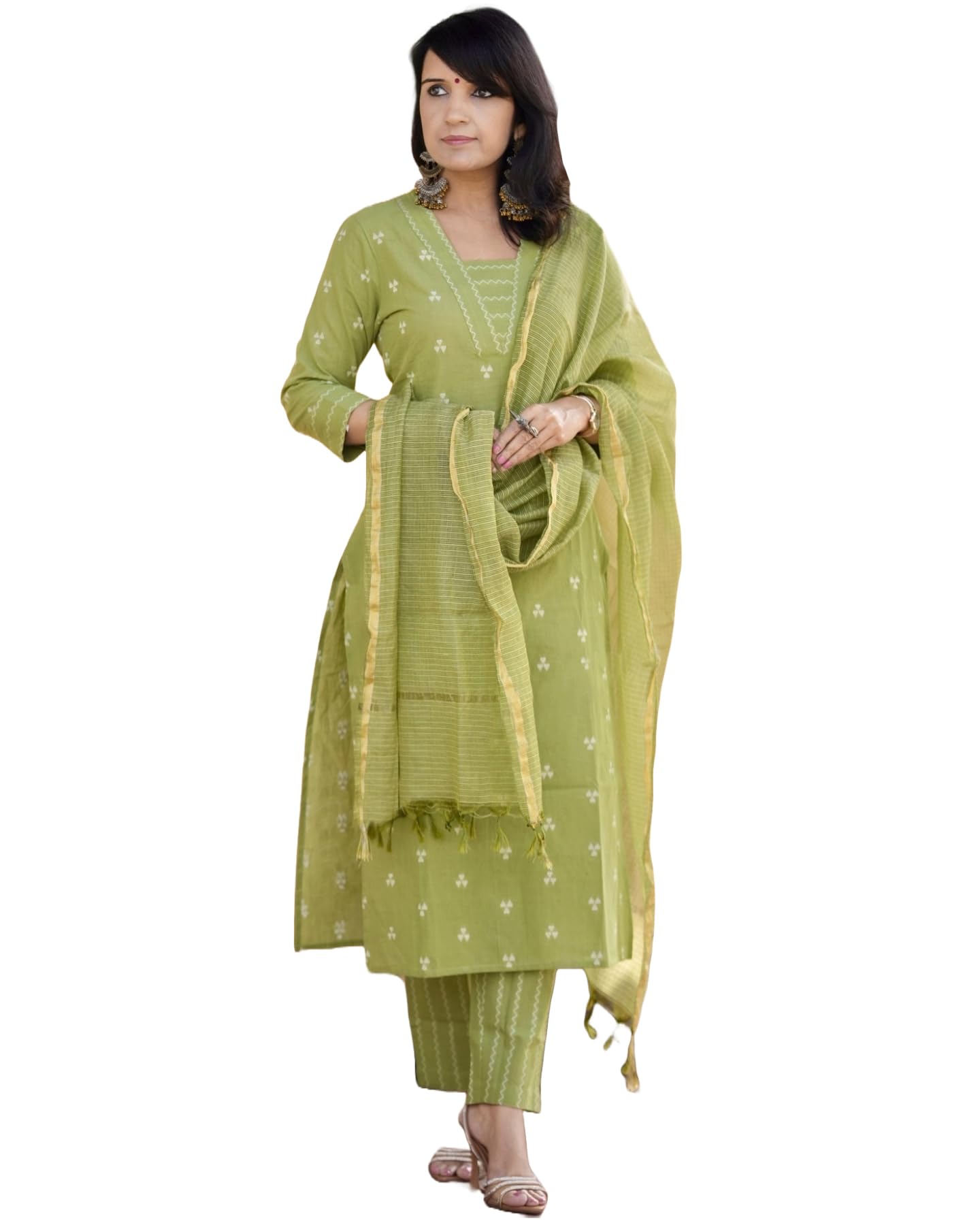 ANNI DESIGNER Women s Viscose Rayon Printed Straight Kurta with Pants and Dupatta, Pista, 42