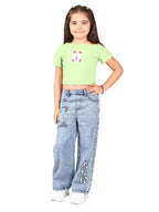 Naughty Ninos Girls Blue Heavy Fade Embroidered Pants