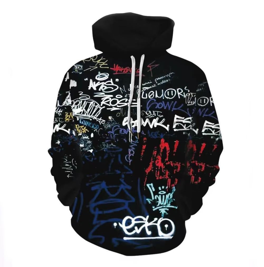 Hwycomfort Mens 3d Printed Novelty Hoodie Hip Hop Hoodies Street Graffiti Sweatshirt Casual Pockets Pullover, 1, M 1