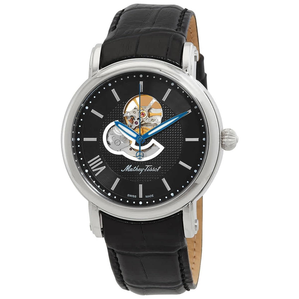 Mathey-Tissot Skeleton Genuine Leather Strap Black Dial Automatic H7053AN Mens Watch