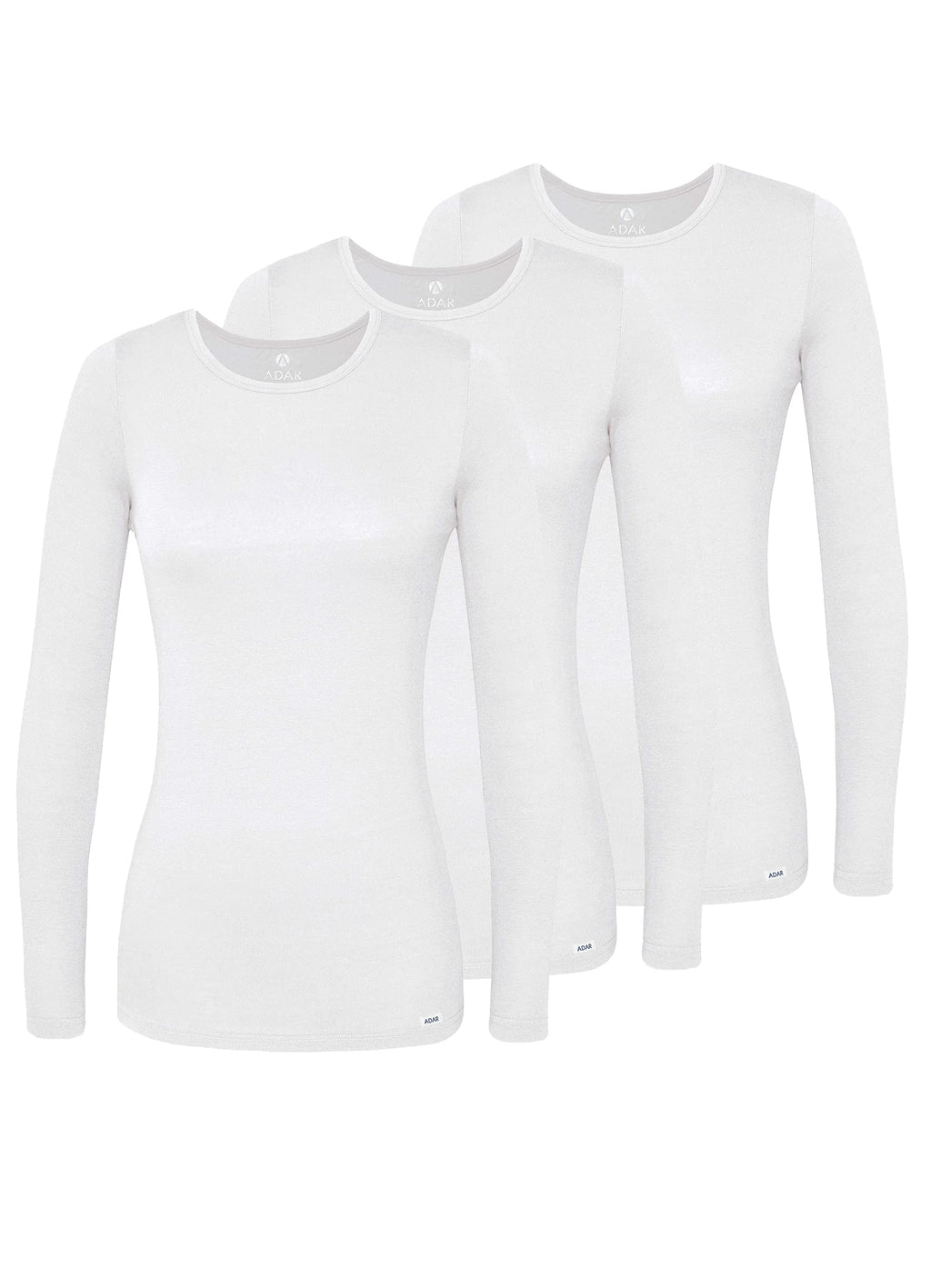 Adar Underscrubs for Women Multi Color 3 Pack - Long Sleeve Underscrub Comfort Tee - 2903M - White - M