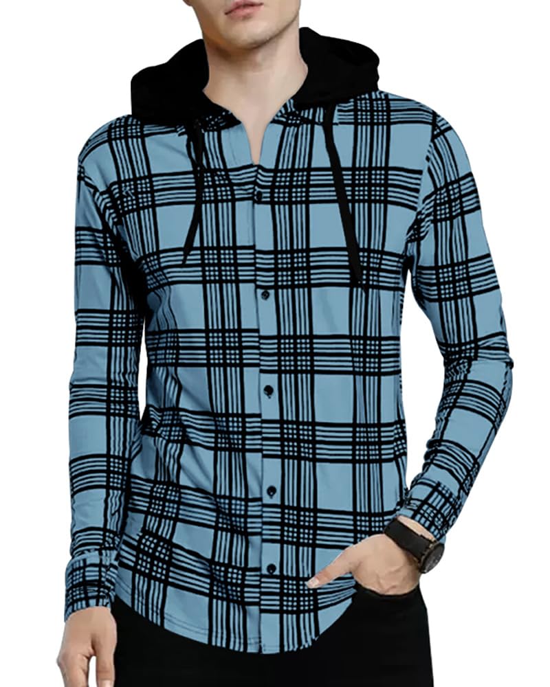 Noble Monk MenS Checkered Regular Fit Shirt (T599-Smbl_Sky Melange Black