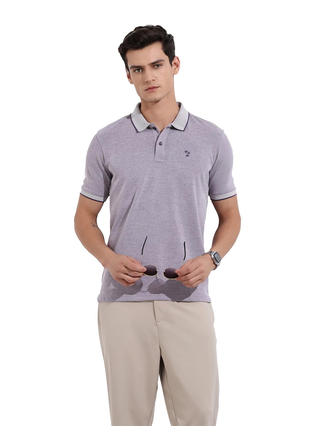 The Indian Garage Co Mens Regular Fit Textured Neck Half Sleeves Sweater