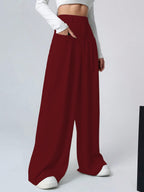 Shasmi Women & Girls Solid Maroon Color Loose Fit, Pleated Trousers, Wide Leg Pocket Casual Long Korean Trousers Pant (Pant 146
