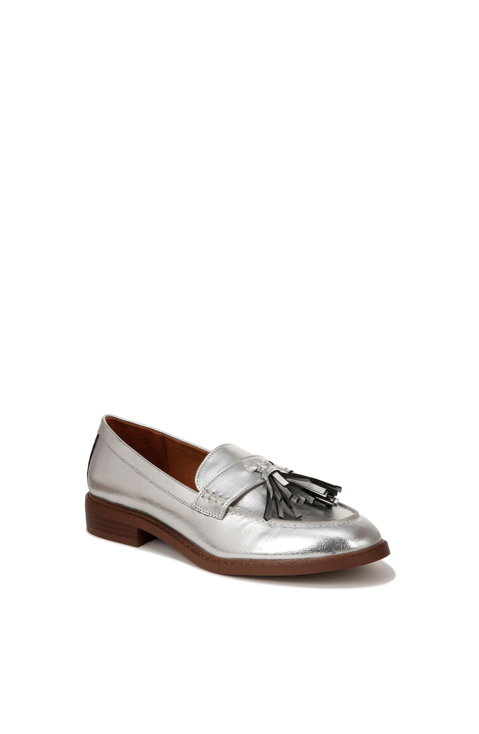 Franco Sarto Womens Carolynn Low Slip On Tassel Loafers Silver Metallic 8 W