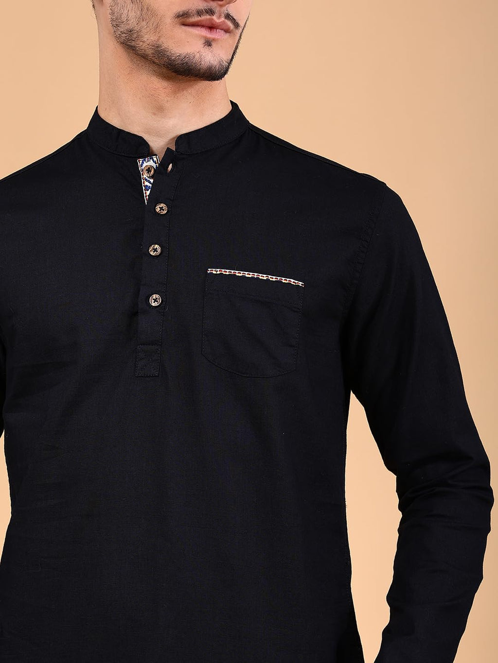 The Indian Garage Co Men'S Cotton Slim Kurta (0121-Sk24L29-04_Black