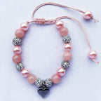 DOLON Pink Beaded Rhinestone Heart Charm Granddaugther Bracelet Adjustable Jewelry Back to School Birthday Christmas Holiday Gif