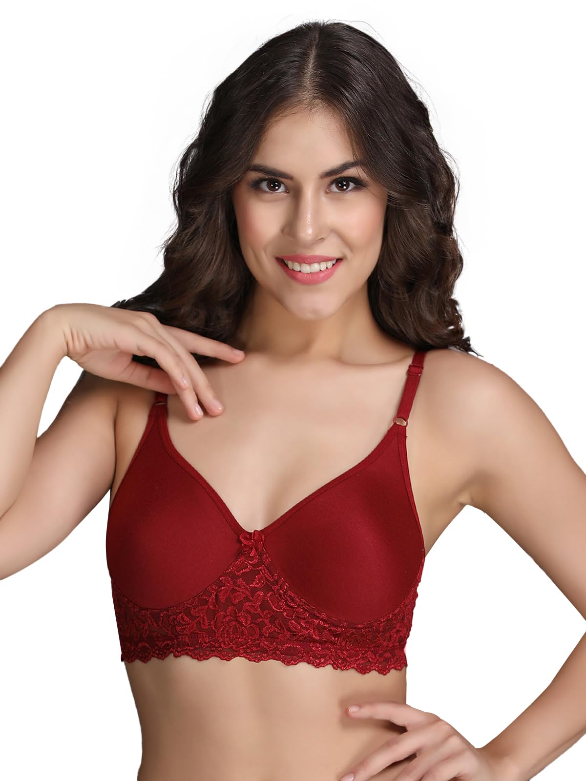 Clovia Womens Cotton Lightly Padded Wire Free T-Shirt Bra (BR1280P0934B_Red_34B)