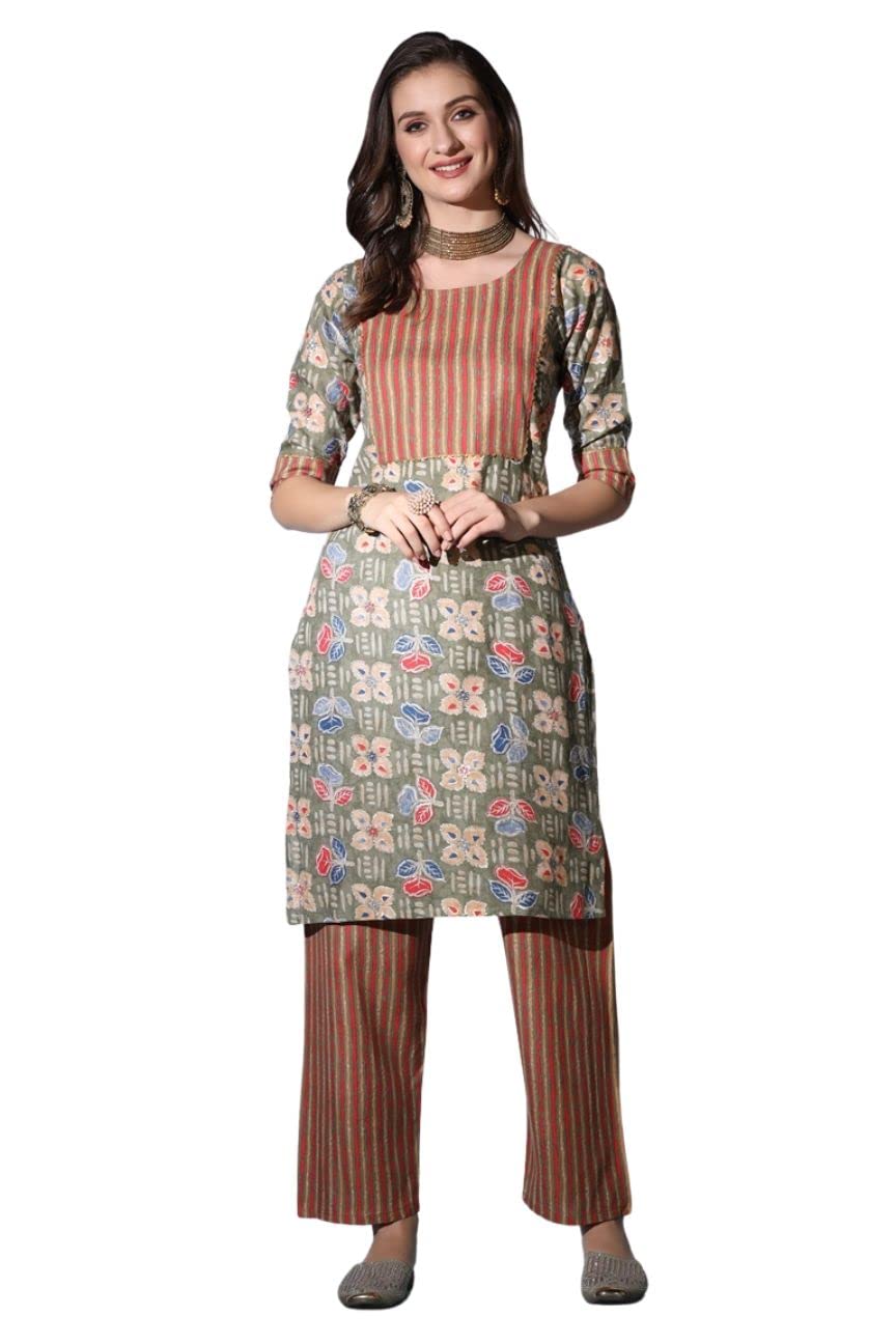 Leriya Fashion Womens Kurta Set || Cotton Floral Hand Block Printed Stitched Kurta Pant Set For Women || Kurta Bottom Set For Ca