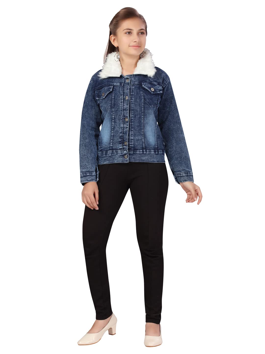 Aarika Girls A-Line Coat (DN-110_Denim Blue_38)