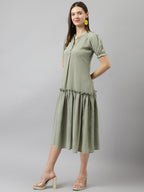 Toochki WomenS Olive Green Georgette Stripe Fit & Flared Western Dress | Dress For Women | A Line Dress | Winter Dress | Wester