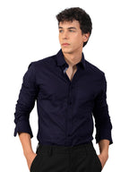 Pinkmint Mens Long Sleeve Button Down Dark Blue Shirt for Men Collared Casual Formal Soild Shirt