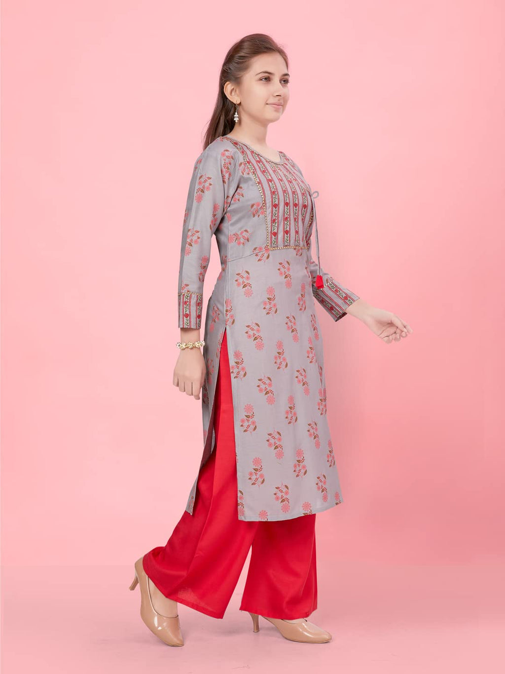 Aarika Girls Grey Color Floral Kurti