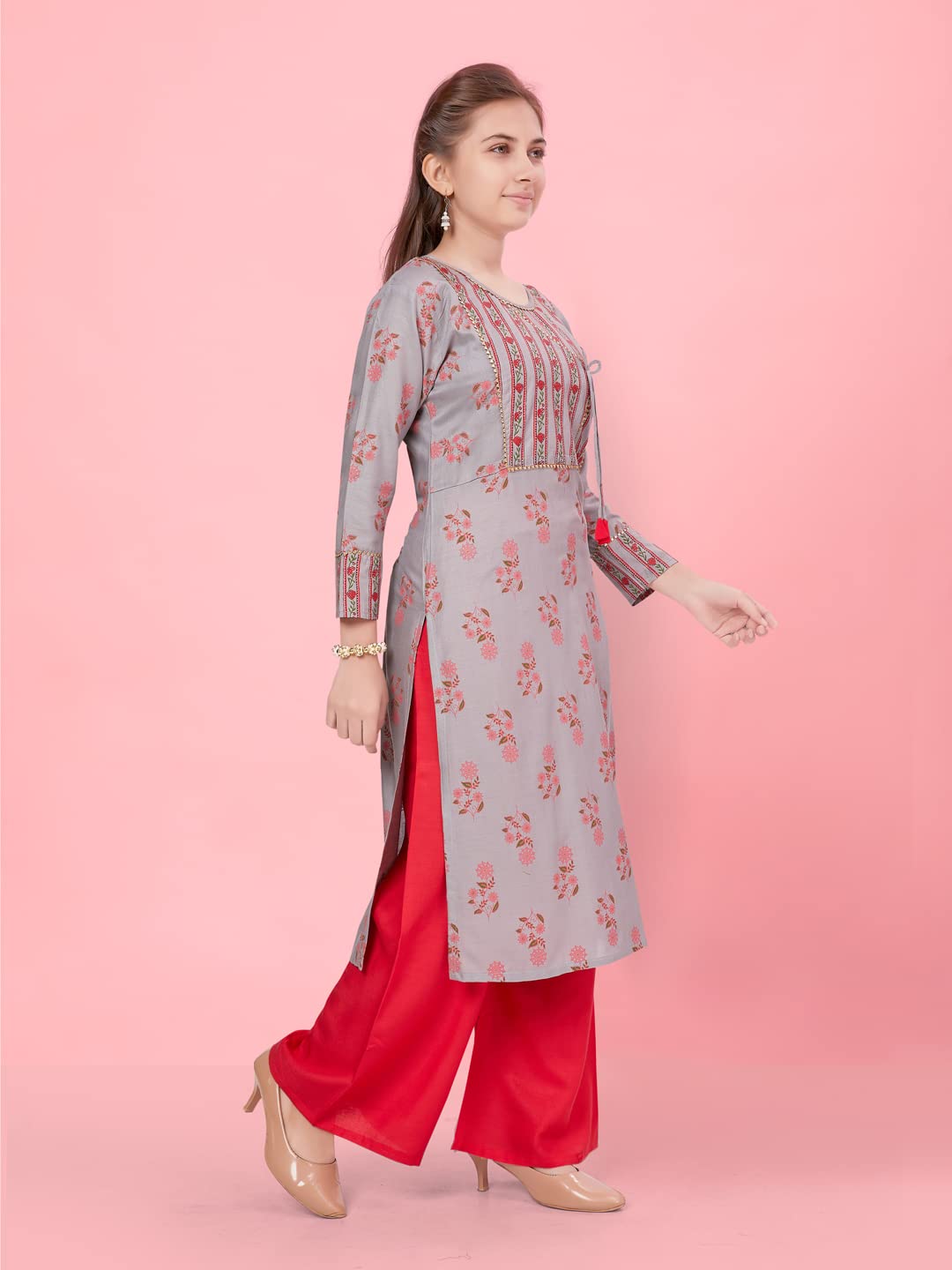 Aarika Girls Grey Color Floral Kurti