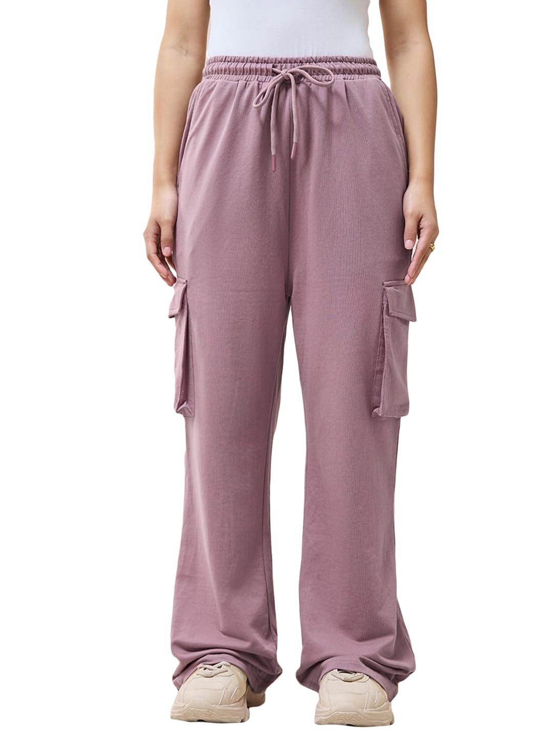 Bewakoof Women Mid Rise Air 1.0 Solid Regular Fit Trousers_604237_Purple_M