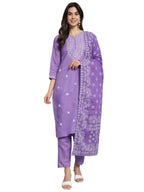 Naixa Womens Lavender Cotton Printed Straight Kurta with Cotton Pant and Cotton Printed Dupatta Sets [S-Eva-Lavender (M)]