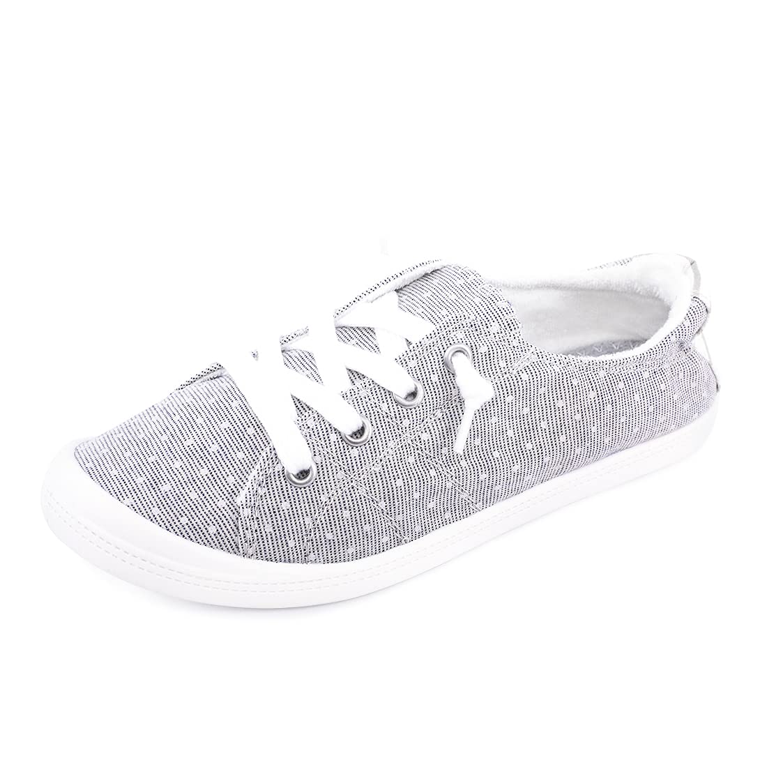 Women's Slip On Canvas Sneaker Low Top Casual Walking Shoes Classic Comfort Flat Fashion Sneakers (Grey Dot 09)