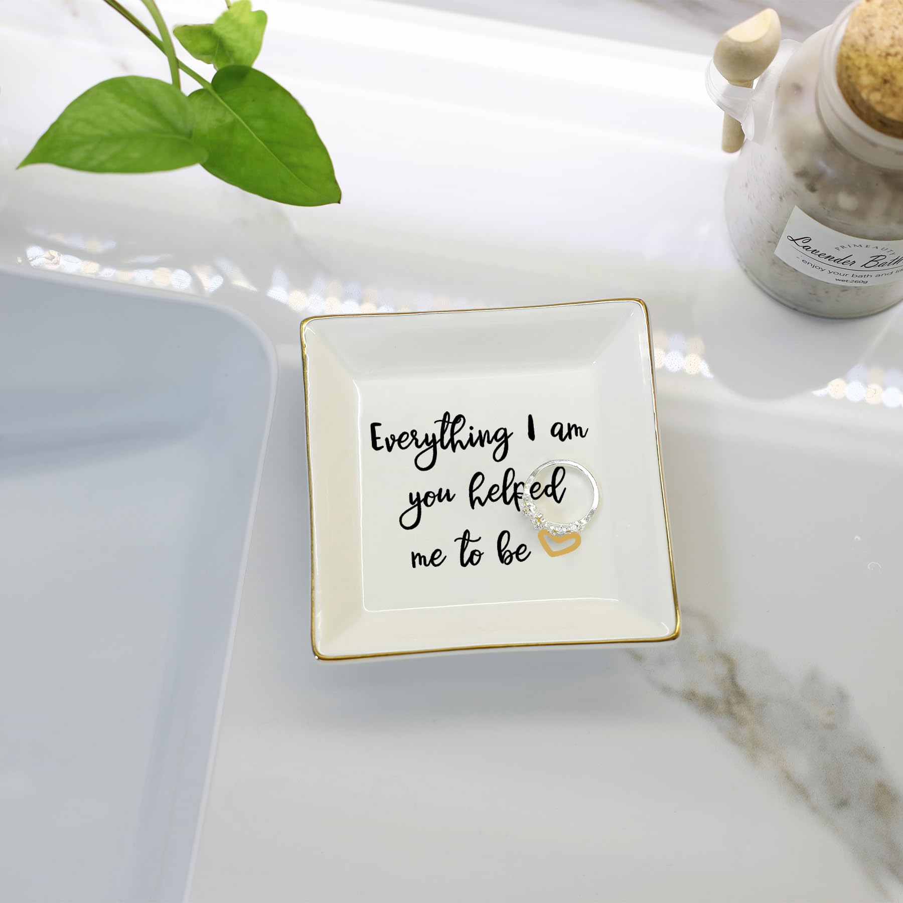 HOME SMILE Everything I Am You Helped Me to Be-Ceramic Ring Dish Jewelry Tray-Mother/Stepmom/Bonus Mom Gifts for Thanksgiving Da