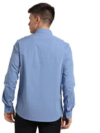 Turtle Men 100% Cotton Slim Fit Solid Full Sleeve Formal Shirt Blue