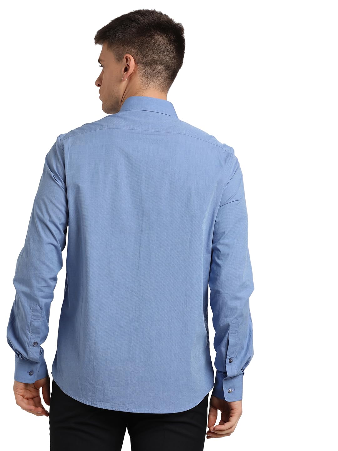 Turtle Men 100% Cotton Slim Fit Solid Full Sleeve Formal Shirt Blue