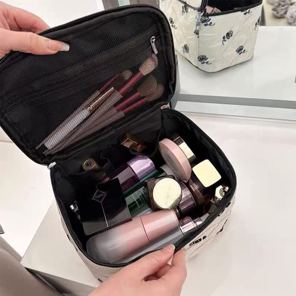 HOYOFO Makeup Bag Cosmetic Bags for Women Travel Makeup Organizer Case with Mesh Pockets, Beige