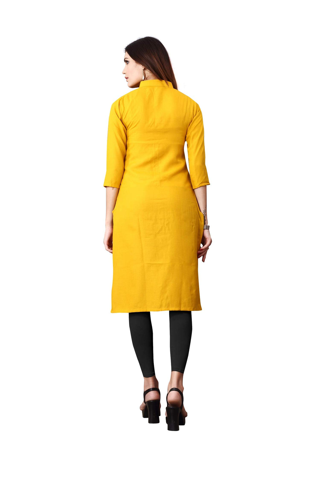 Dhruvi Trendz Women Cotton Blend Kurties Regular Fit Casual Fancy (Dt-K2310_Yellow_Xl)