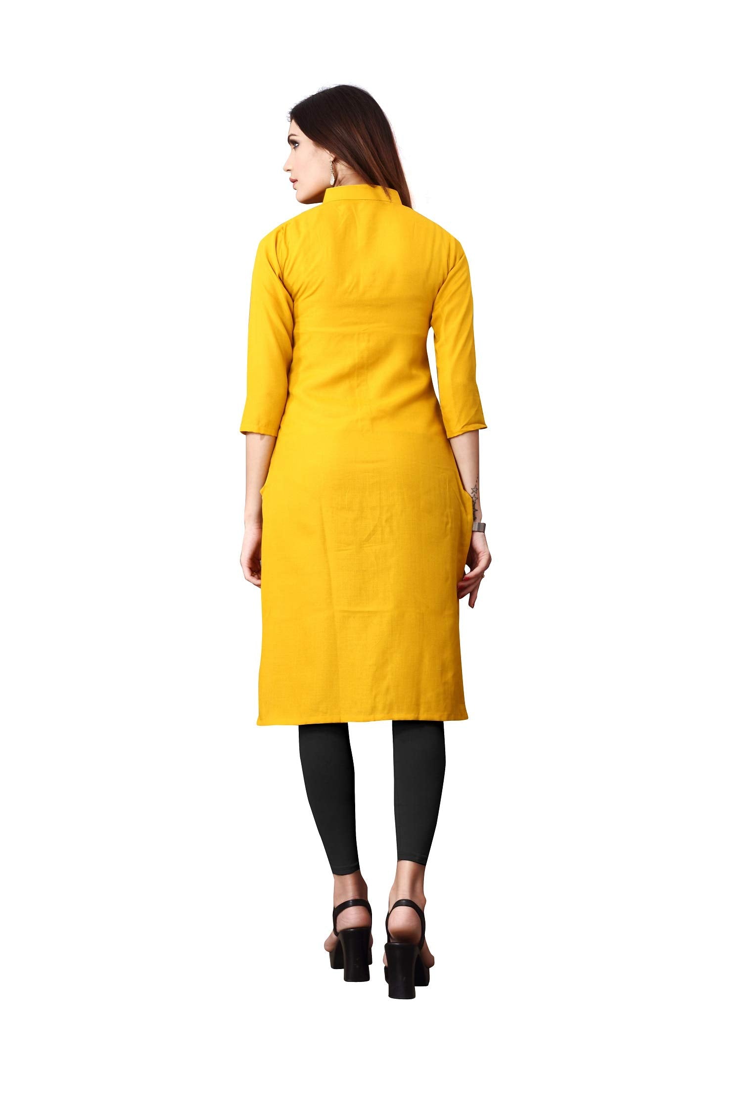 Dhruvi Trendz Women Cotton Blend Kurties Regular Fit Casual Fancy (Dt-K2310_Yellow_Xl)