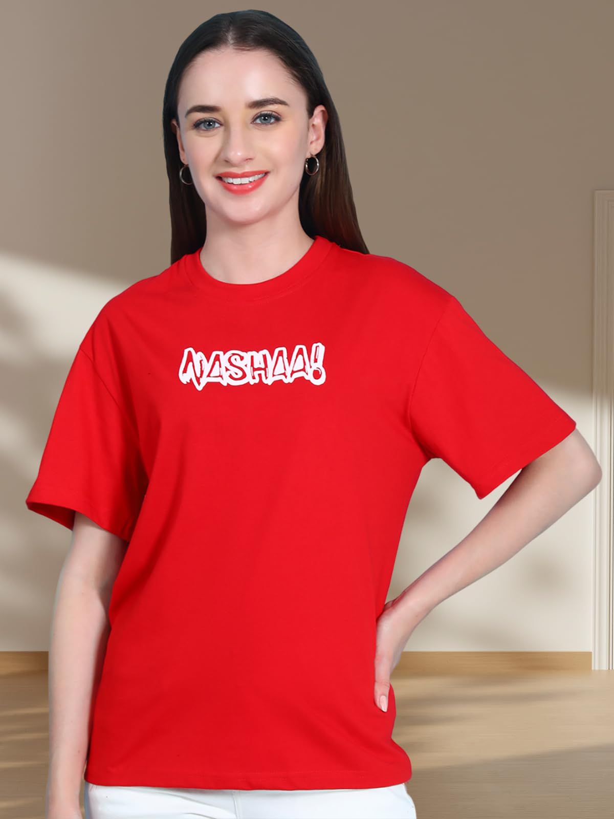 Preneum Womens Cotton Graphic Latest Printed Baggy Fit Drop-Shoulder Sleeves Cotton Oversized T-Shirt || Round Neck || Half Sle