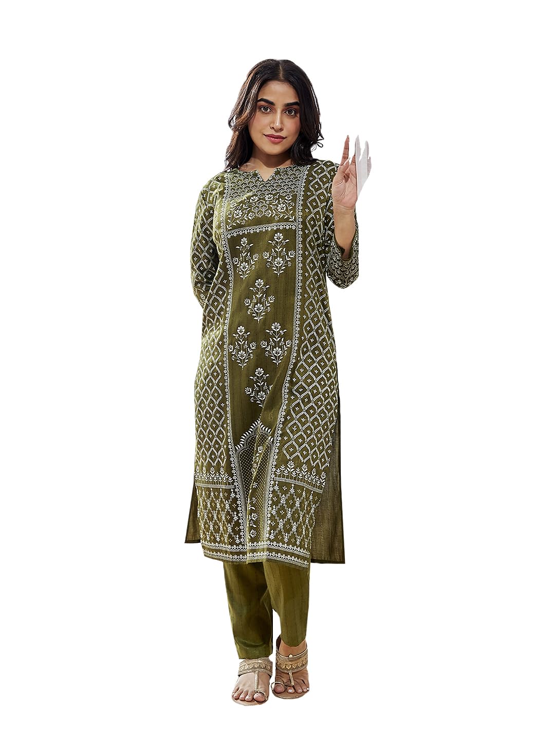 VASTRAMAY Women's Mehendi Kurta Set | This designer kurta set offers a chic, stylish ensemble for the modern woman seeking both 