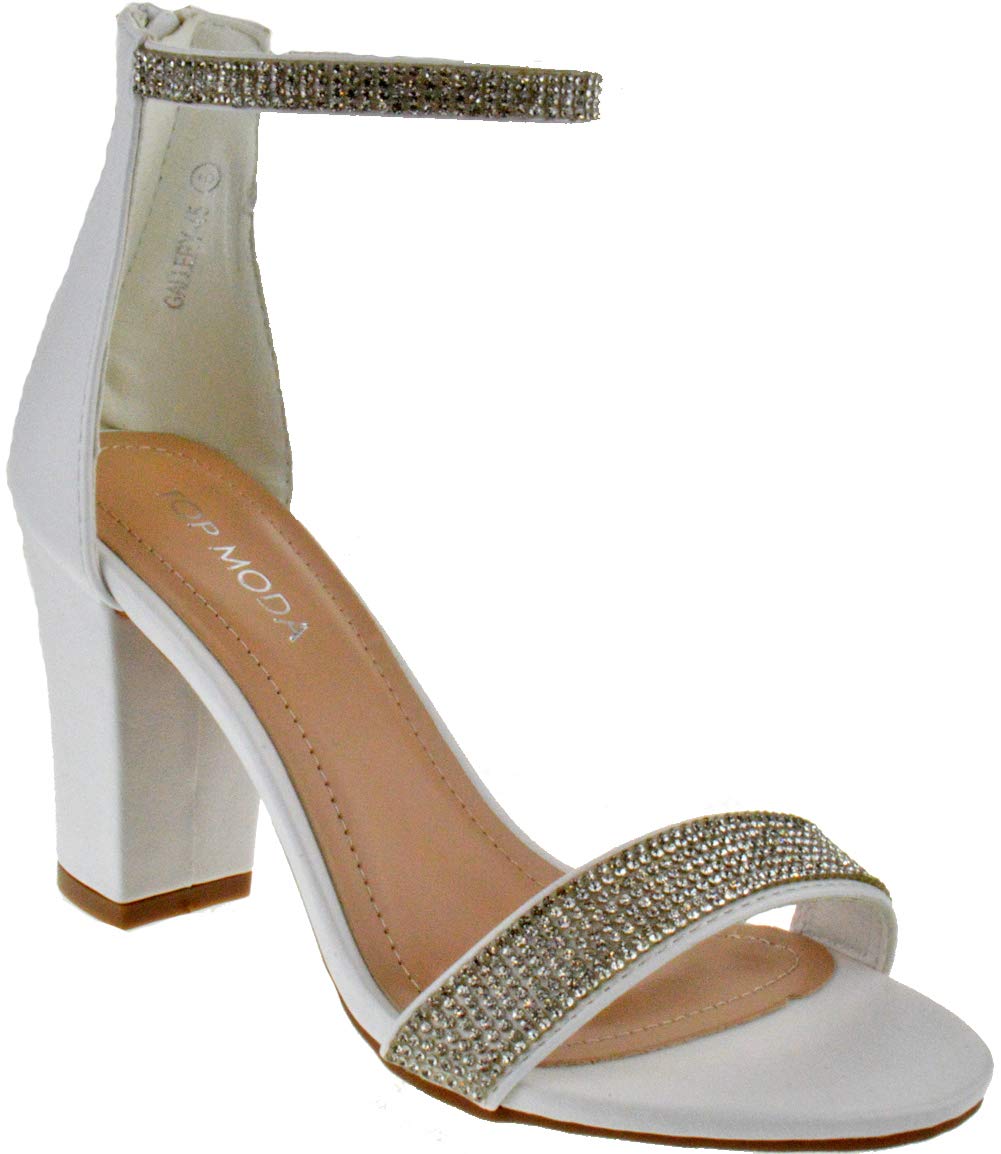 Over the Toe Strap Ankle Wrap Strap Heel Open Toe Medium Heel, White, 8