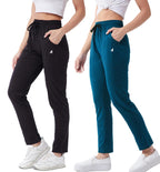 Modeve  Women Cotton Blend Pack of 2 Track Pant for Summer || Women Lower || Women Pyjama || Lounge Pants_Black and Teal_X-Large
