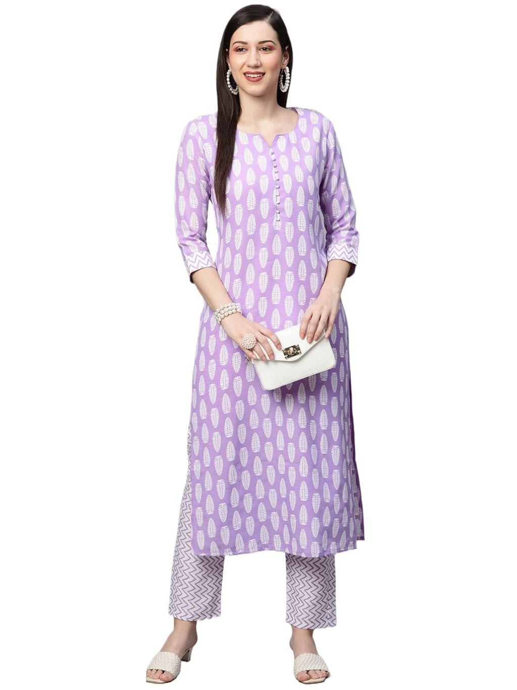 ANNI DESIGNER Womens Cotton Blend Traditional Straight Printed Kurta and Pant Set (Danapa Purple_XXL_Purple_XX-Large)