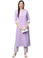 ANNI DESIGNER Womens Cotton Blend Traditional Straight Printed Kurta and Pant Set (Danapa Purple_XL_Purple_X-Large)
