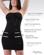 SlimMe Strapless Slips for Under Dresses, Women's Shapewear Slips, Comfortable and Breathable Tummy Control Slip - Black, Large,