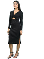 Ketch WomenS Cotton Blend Solid Twist Front Cutout Midi Dress Knee-Length Khj6000608_Black