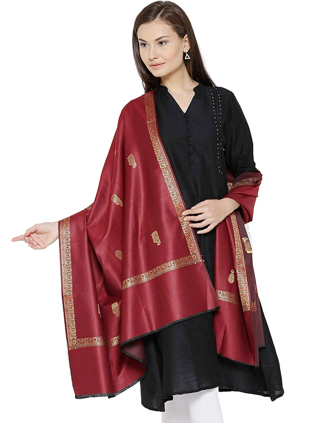 Weavers Villa Womens Kashmiri Shawl (Maroon), 100cm X 200cm