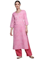 Ishin Women'S Cotton A-Line Printed Gotta Patti Leheriya Print Pink Kurti Inwka0347_Pn_S_Pink