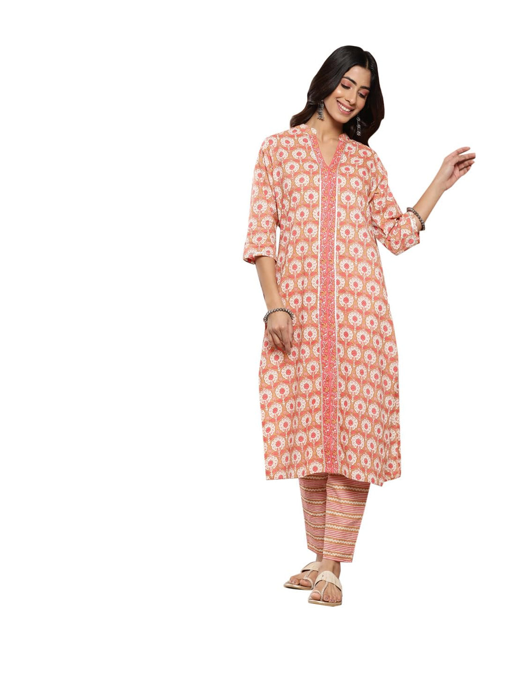 Libas Women'S Cotton Printed Straight Kurta (26201_Tan