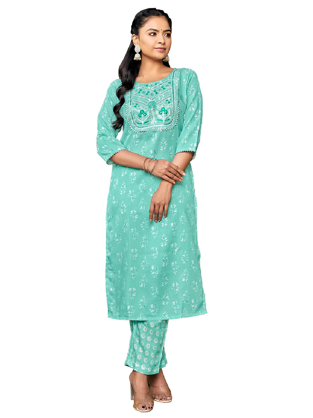 Nainvish Women Kurta With Pant (Sd443_Kb-L) Ocean Blue