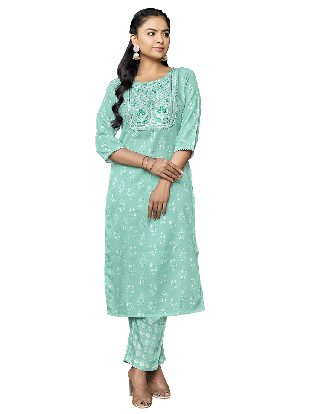Nainvish Women Kurta With Pant (Sd443_Kb-L) Ocean Blue