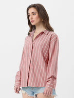 The Souled Store Cotton Linen Shirt: Cardinal Women and Girls Long Sleeves Collared Neck Button Front Cotton Linen Boyfriend Shi