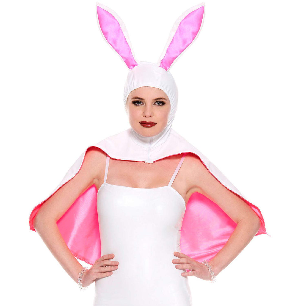 Music Legs 70665 White & Pink Wet Look Hooded Bunny Cape