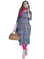 ANNI DESIGNER Ladies Cotton Blend Straight Print Trousers Dupatta Kurta (Tingu Blue_S_Blue_Small)
