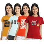Preneum Womens Cotton Regular Fit Latest Graphic Stylish Printed Short Sleeves Casual T-Shirt || Trendy & Styles (Pack 4), Cand