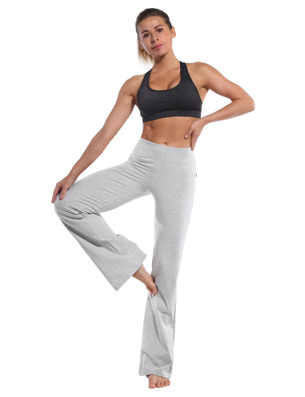 BUBBLELIME 29/31/33/35 4 Styles Women's Inner Pocket Bootcut Yoga Pants - Basic Cotton_HeatherGray L-35 Inseam