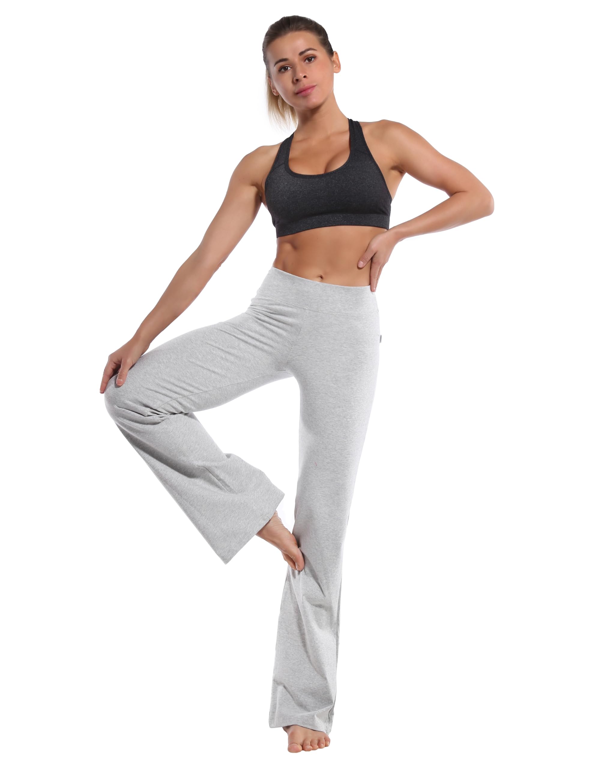 BUBBLELIME 29/31/33/35 4 Styles Women's Inner Pocket Bootcut Yoga Pants - Basic Cotton_HeatherGray L-35 Inseam