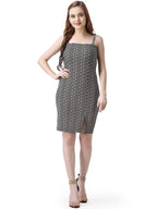 Popwings Women Casual Black & White Color Block Printed Bodycon Slit Noodle Strap Dress | Dress For Women Dress For Women | Wome