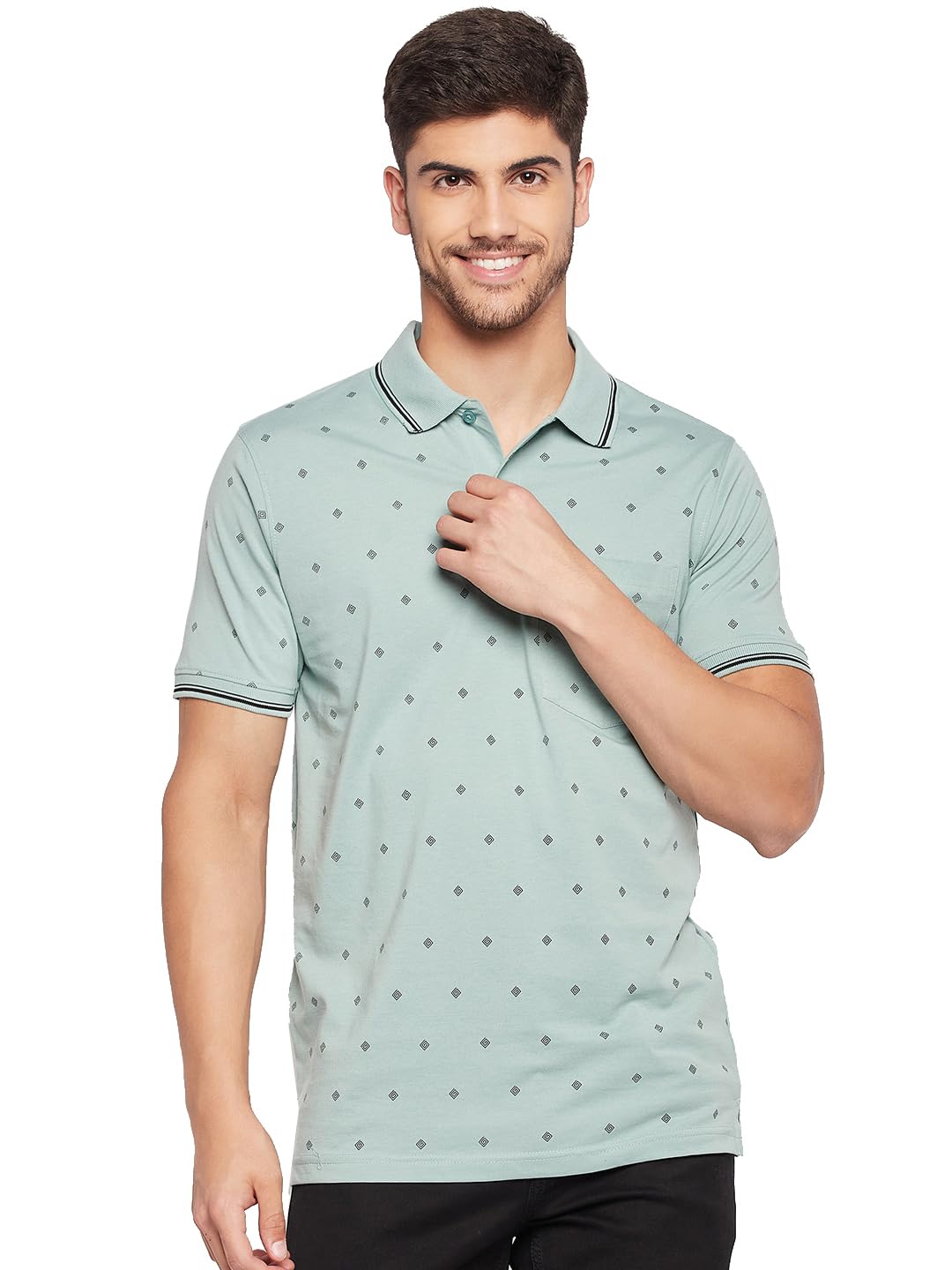 UNIBERRY Mens Cotton Blend Half Sleeve Printed Polo Neck TShirt Has A Short Sleeve & Pocket On ChestBZRMT6SG_XXL Green 2
