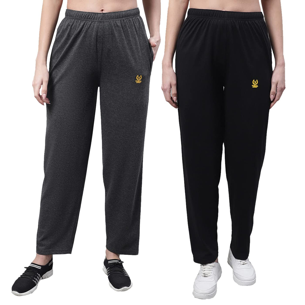 Mack Jonney Regular Fit Cotton Trackpant For Women (Pack Of 2)D10_Ant_Blk_002S